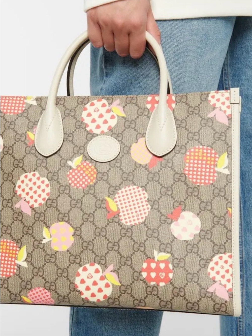 Gucci Les Pommes GG Supreme Small Tote Bag Apple Print Crossbody 659983 - Picture 3 of 16